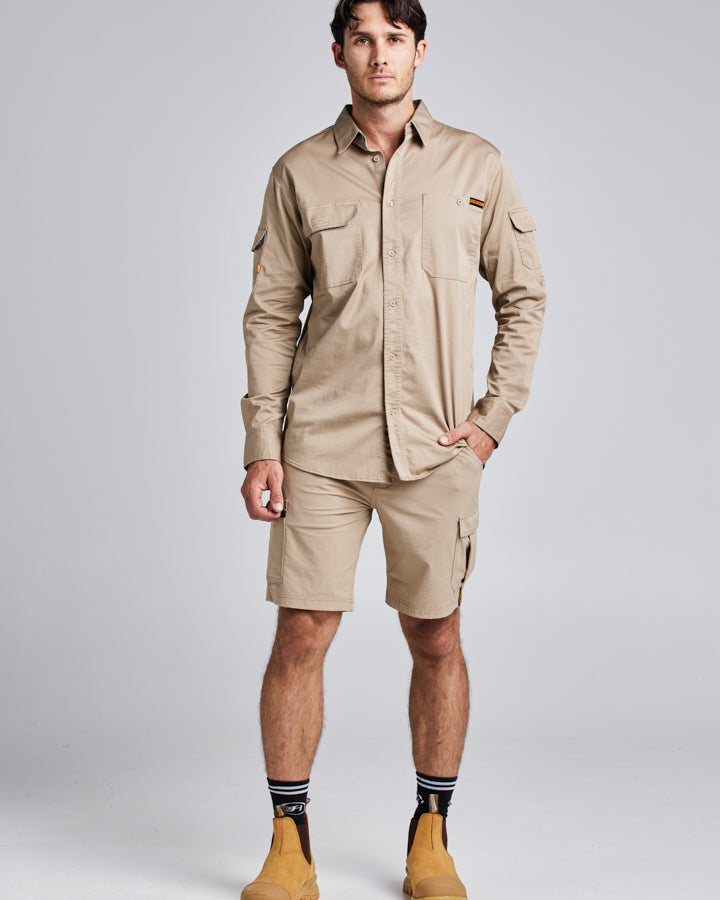 LONG SLEEVE COLLARED | WORK SHIRT - TAN