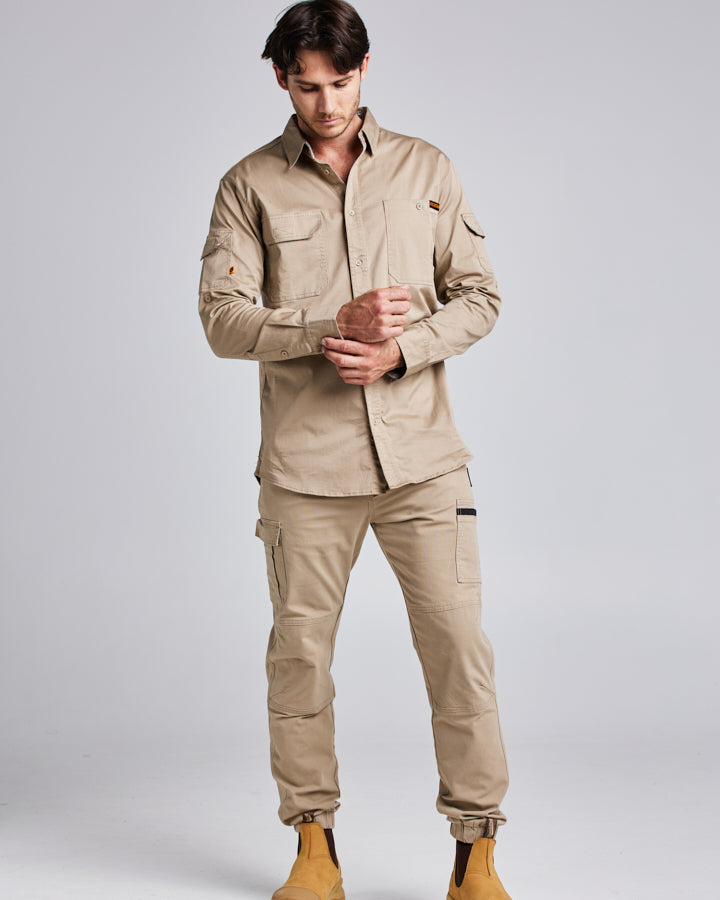 LONG SLEEVE COLLARED | WORK SHIRT - TAN