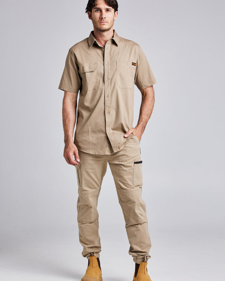 SHORT SLEEVE COLLARED | WORK SHIRT - TAN